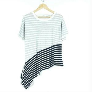 White and Warren Size XS Stripe Short Sleeve Sweater Cashmere